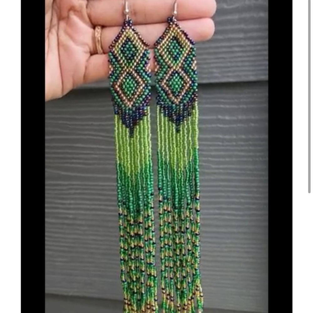 Handmade Forest XXL Beaded Earrings  Tribal Jewelry Dangle Boheme Y2K Western